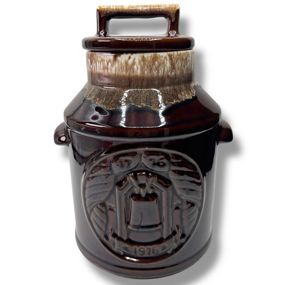 Vintage Brown Drip Glaze Bi-Centennial 1776-1976 200 Year Anniversary Cookie Jar
